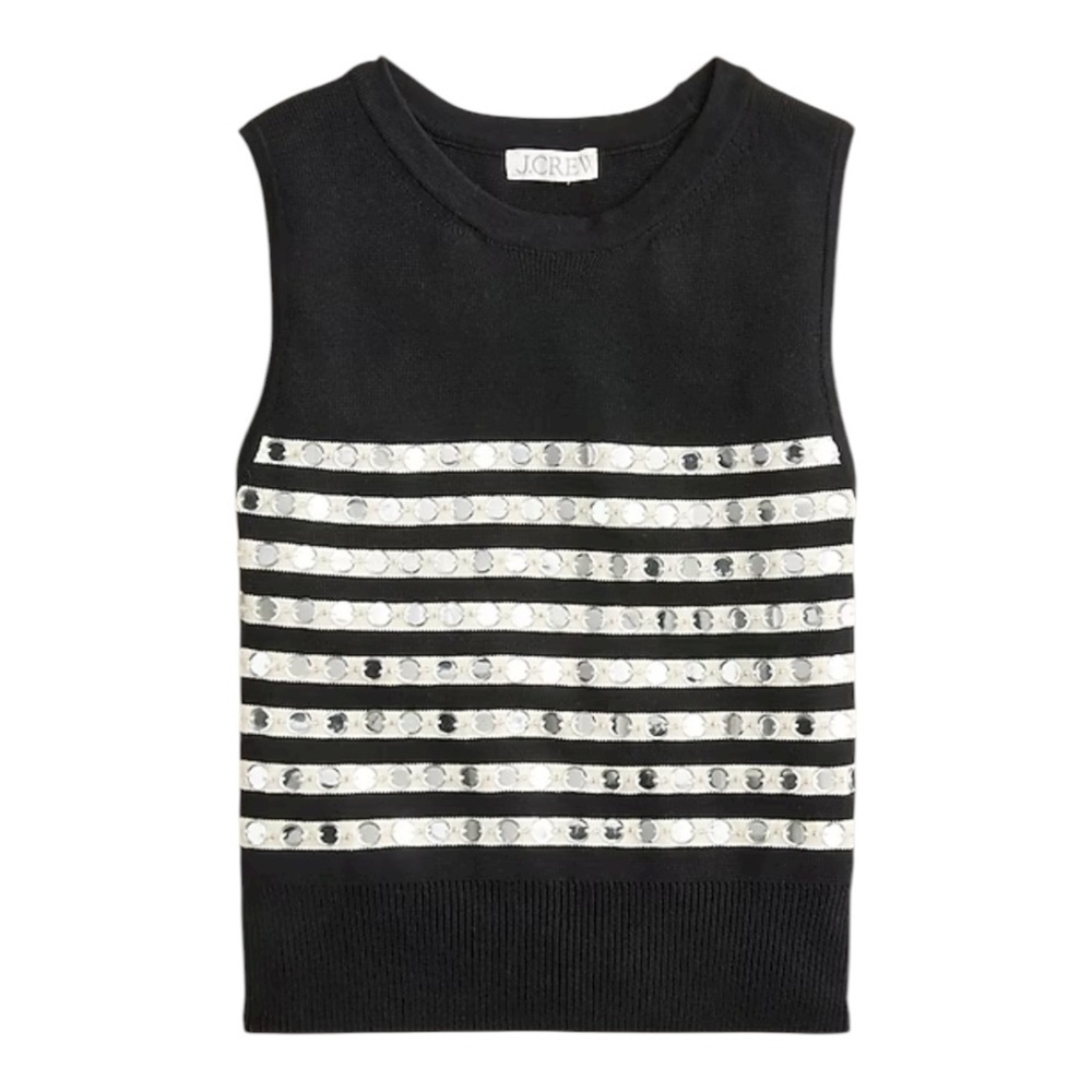 J Crew Black Ivory Embellished Sleeveless Sweater Shell Womens Size XL - Picture 5 of 13